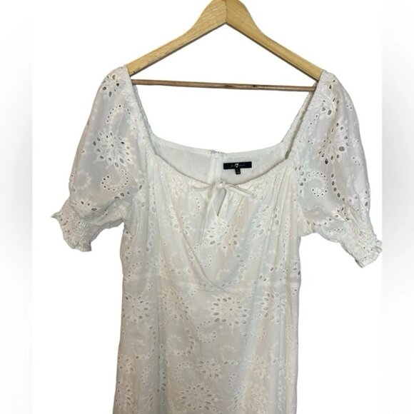 7 FOR ALL MANKIND White Eyelet Lace Short Puff Sleeve Mini Babydoll Dres… - Picture 4 of 7